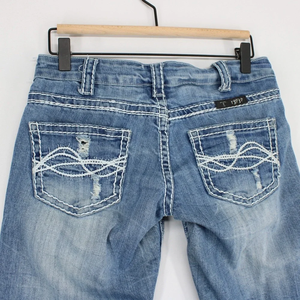 Cowgirl Tuff Co Shattered Jeans Womens 24x31 Blue Thick Stitch Bootcut Stretch